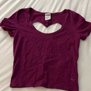 VS Pink Purple Heart cut out back crop top